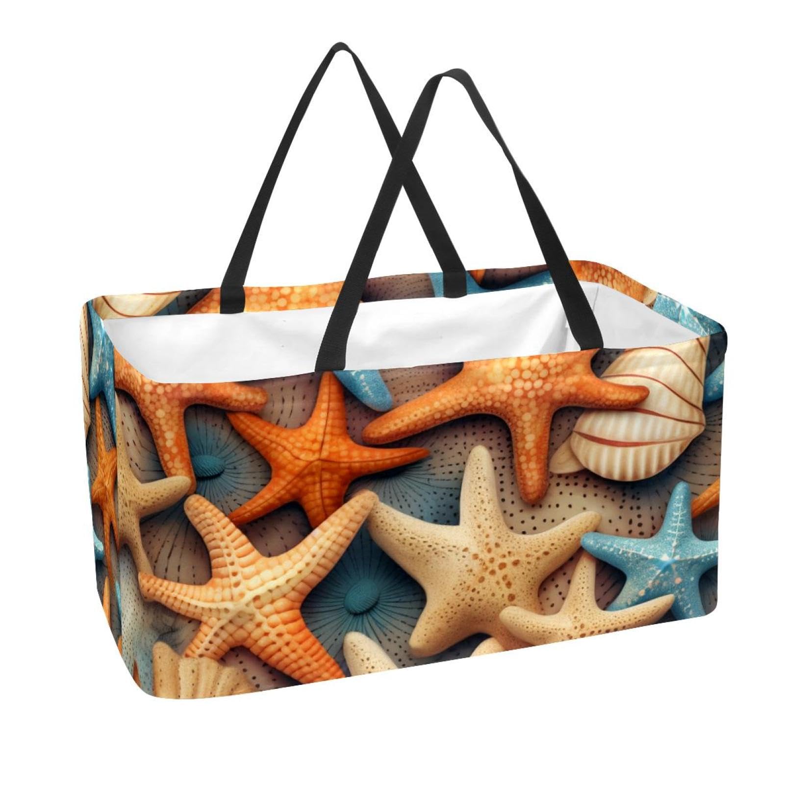 Sacs d'épicerie réutilisables pliables grand format et panier de rangement étoile de mer