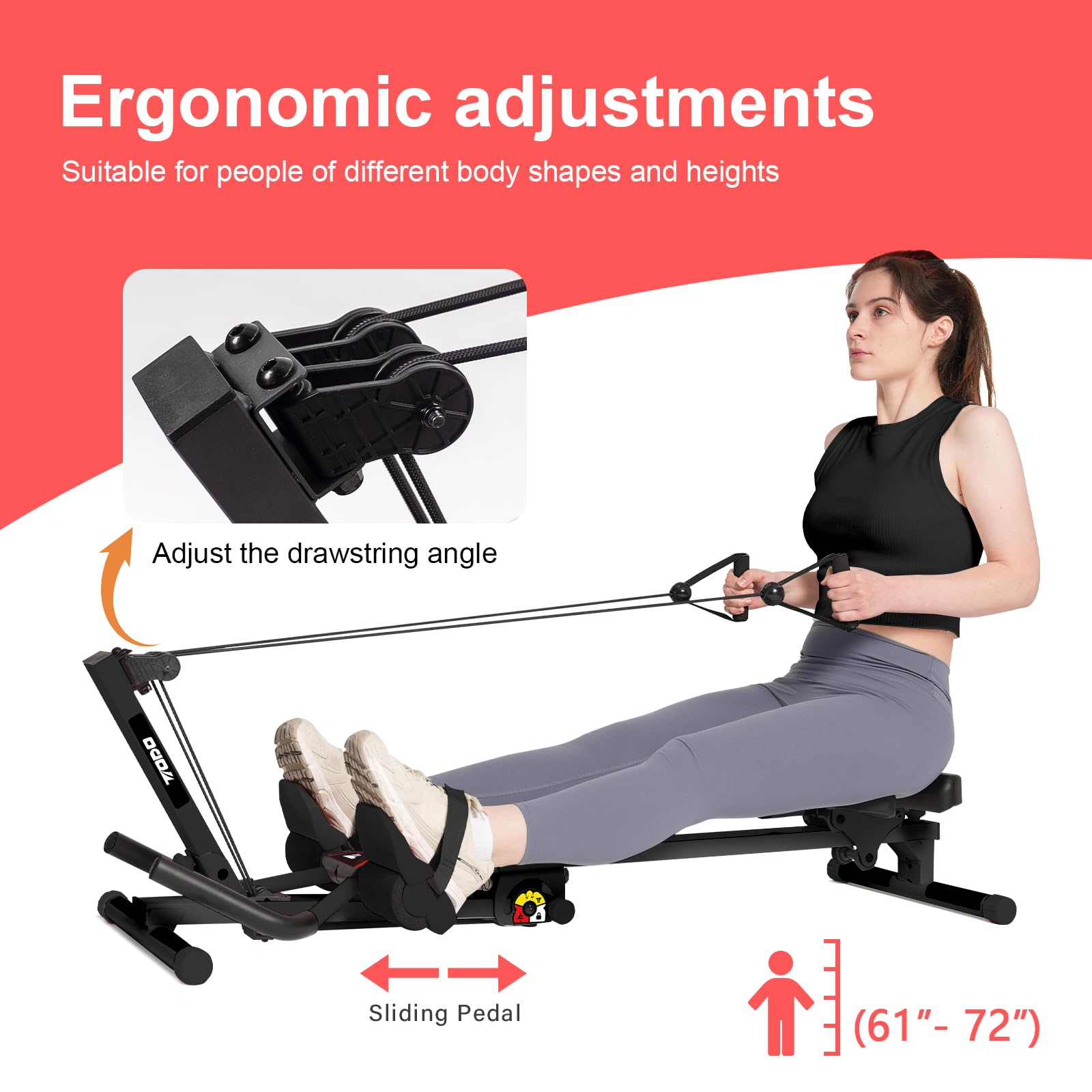 TODO 3 in 1 Vogatore per Casa, Multifunzionale Vogatore con 2 Intensità Regolabili, Trainer Addominale Pieghevole, Ab Trainer per Allenamento Muscolare e Tutto il Corpo, fino a 120KG