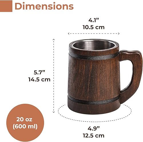 Miniatura 3 de Vaso de cerveza de raíz hecho a mano de 20 onzas, 20.3 fl oz, tazas de metal Flagon con asa Medevil, de madera, vikingo, renissance, mil cervezas,