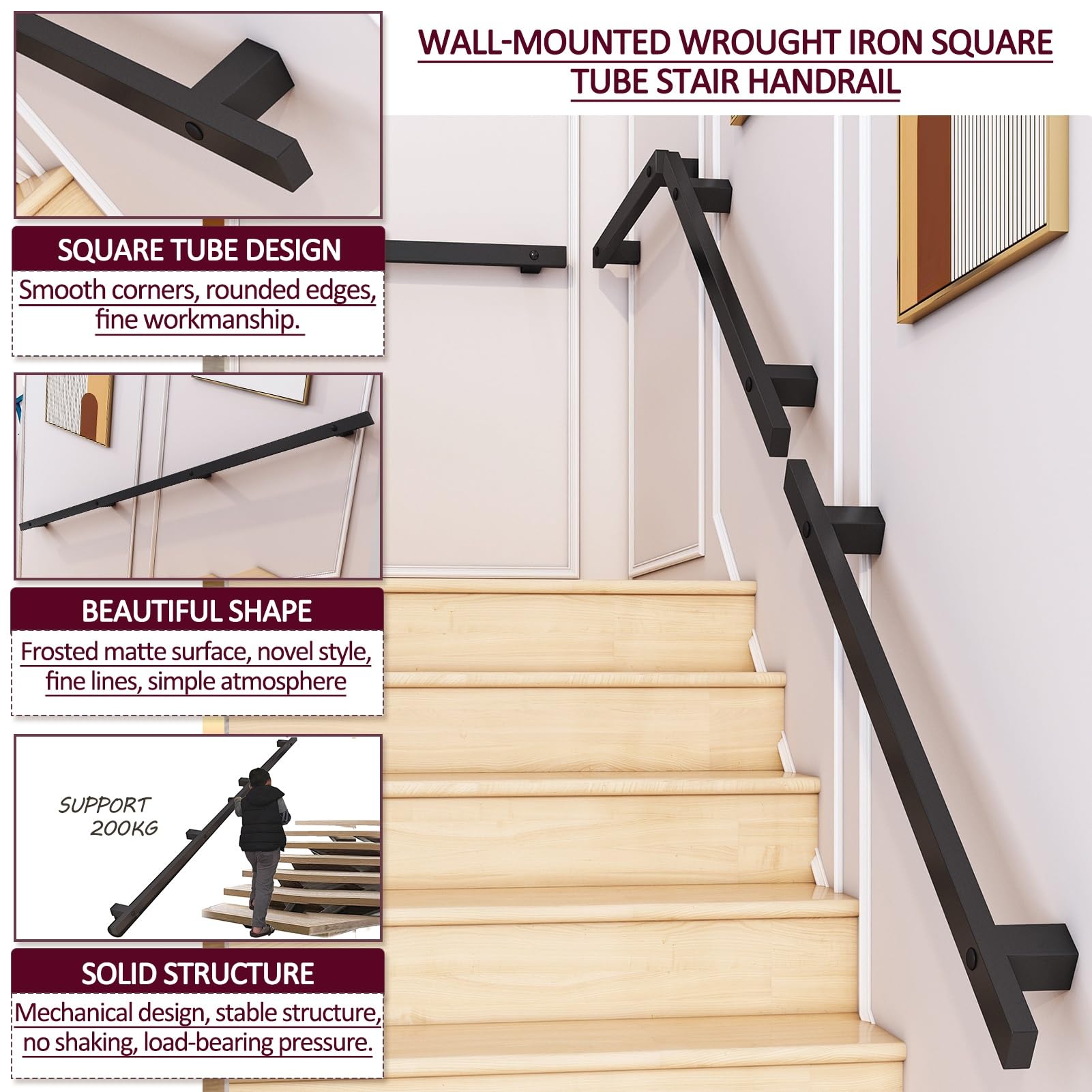 Stabiles Eisen für Treppen – 180 cm Treppengeländer-Set mit Wandhalterungen und Metallschrauben – langlebig, verstellbare Unterstützung für sicheres Klettern und Absteigen