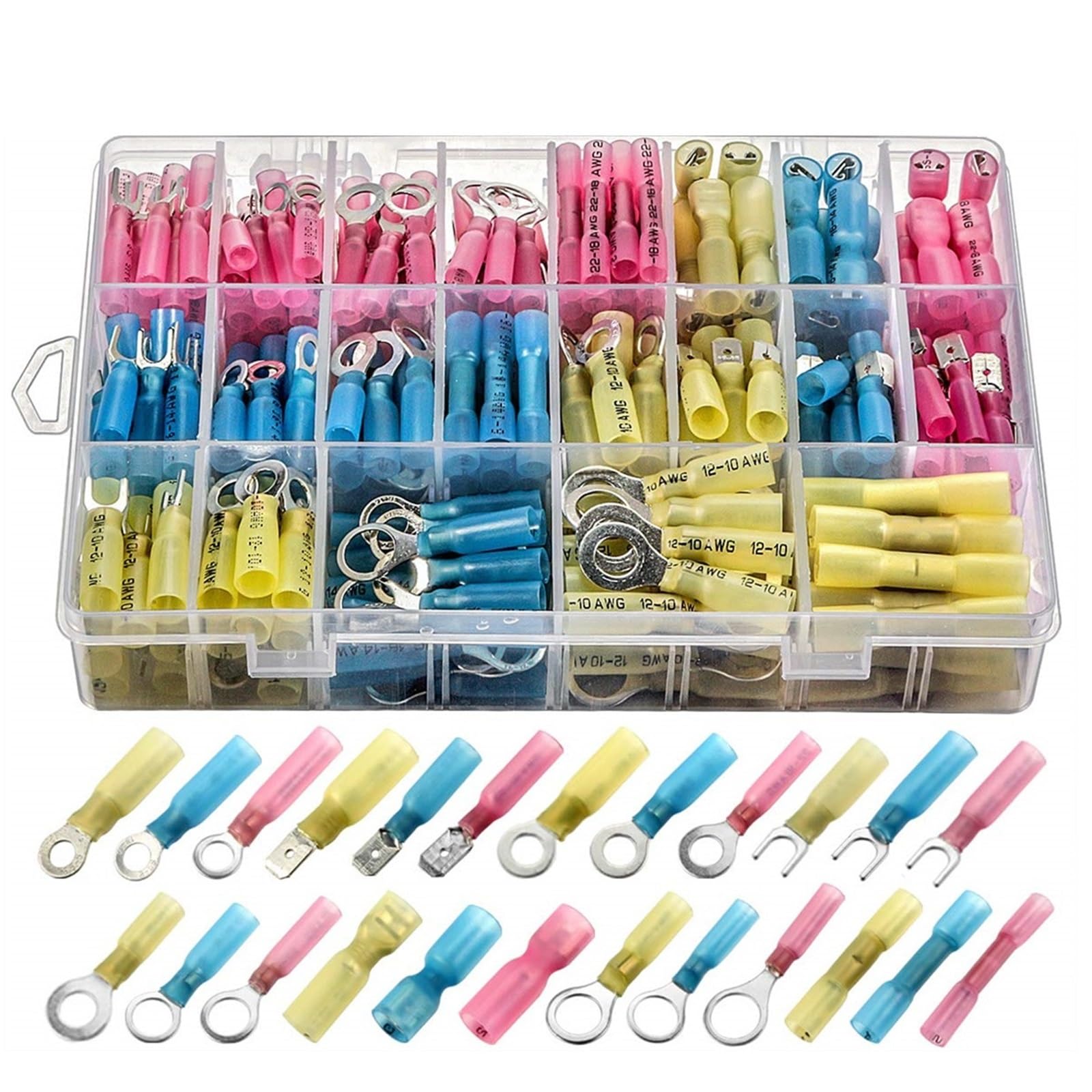 Ciopljhkl One Color 540/510/250/120Pcs Heat Shrink Electrical Cable Wire Connectors Waterproof Insulated Spade Ring Splice Butt Crimp Terminals Kit For Home,Factory,Cars,Ship