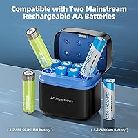 Vista 2 de Runpower Batería recargable AA, batería de litio de 1.5V 3600mAh, paquete de 2