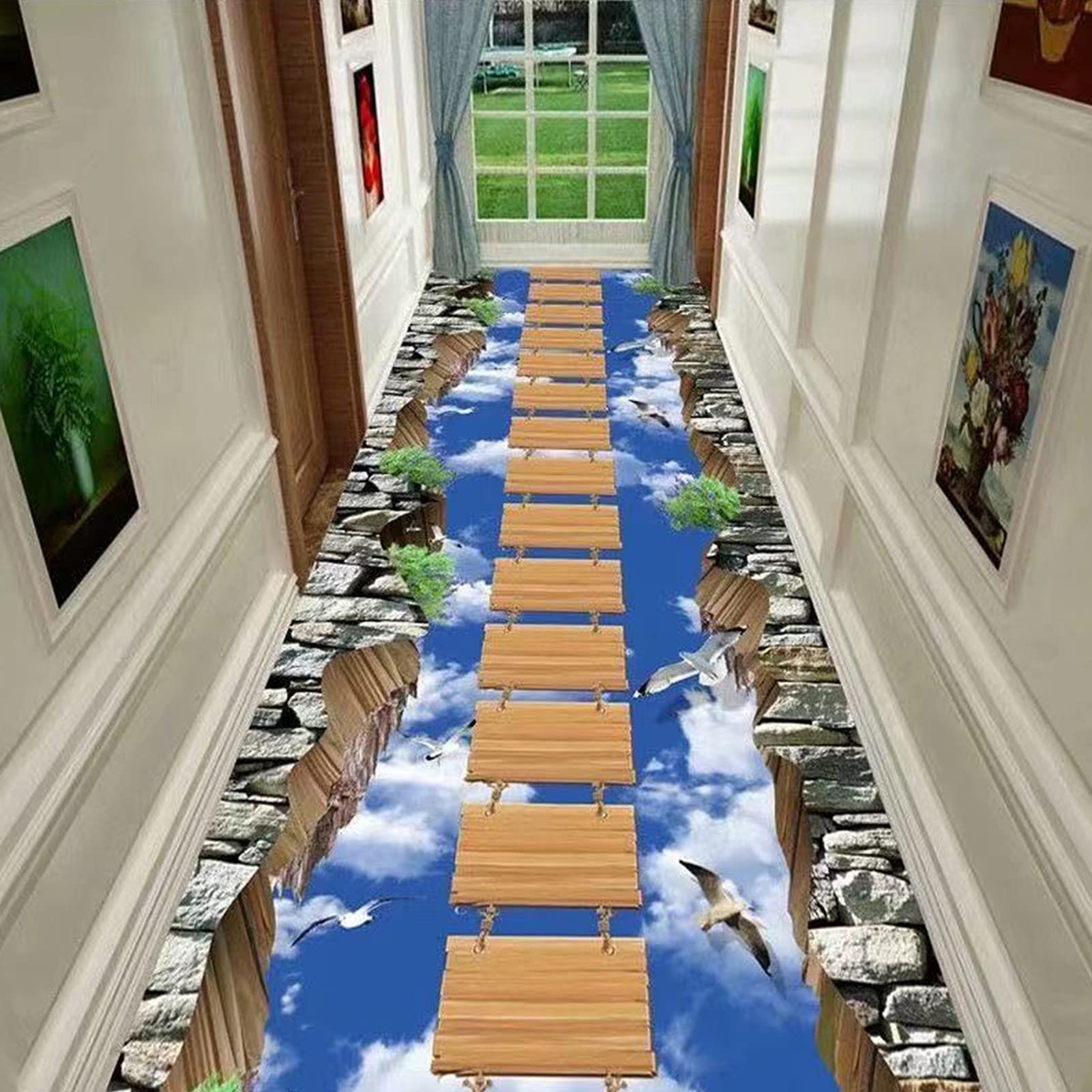 Tapis de couloir long lavable antidérapant pour salon et chambre