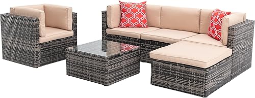 Miniatura 2 de HomSof Muebles de jardín al aire libre, muebles de mimbre de ratán de polietileno, juegos de sofás acolchados seccionales con 2 almohadas y mesa