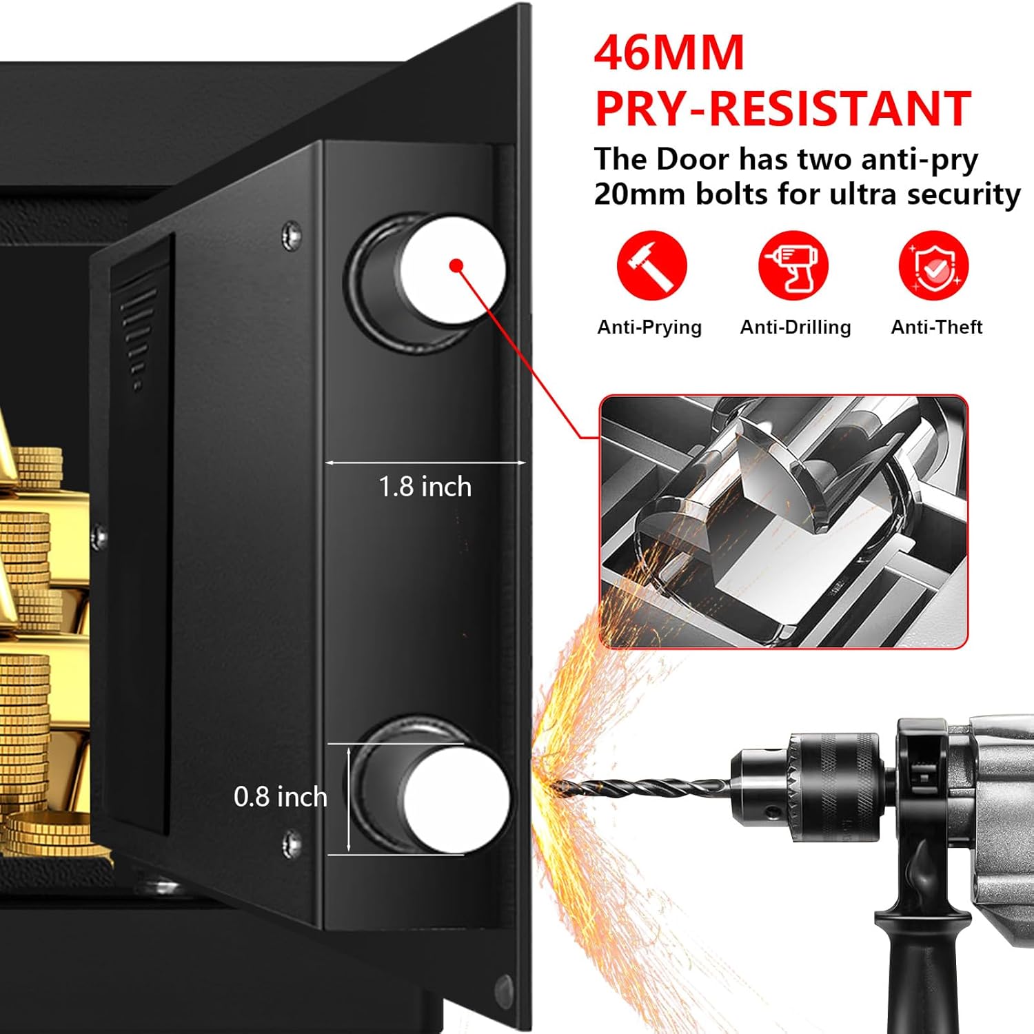 1.3 Cub Small Safes for Home Use Fire and Water Proof, Digital Security Box Fireproof Safe Box with Combination Lock, Smart Alarm System and Removable Shelf, Personal Safe for Home Documents Valuables