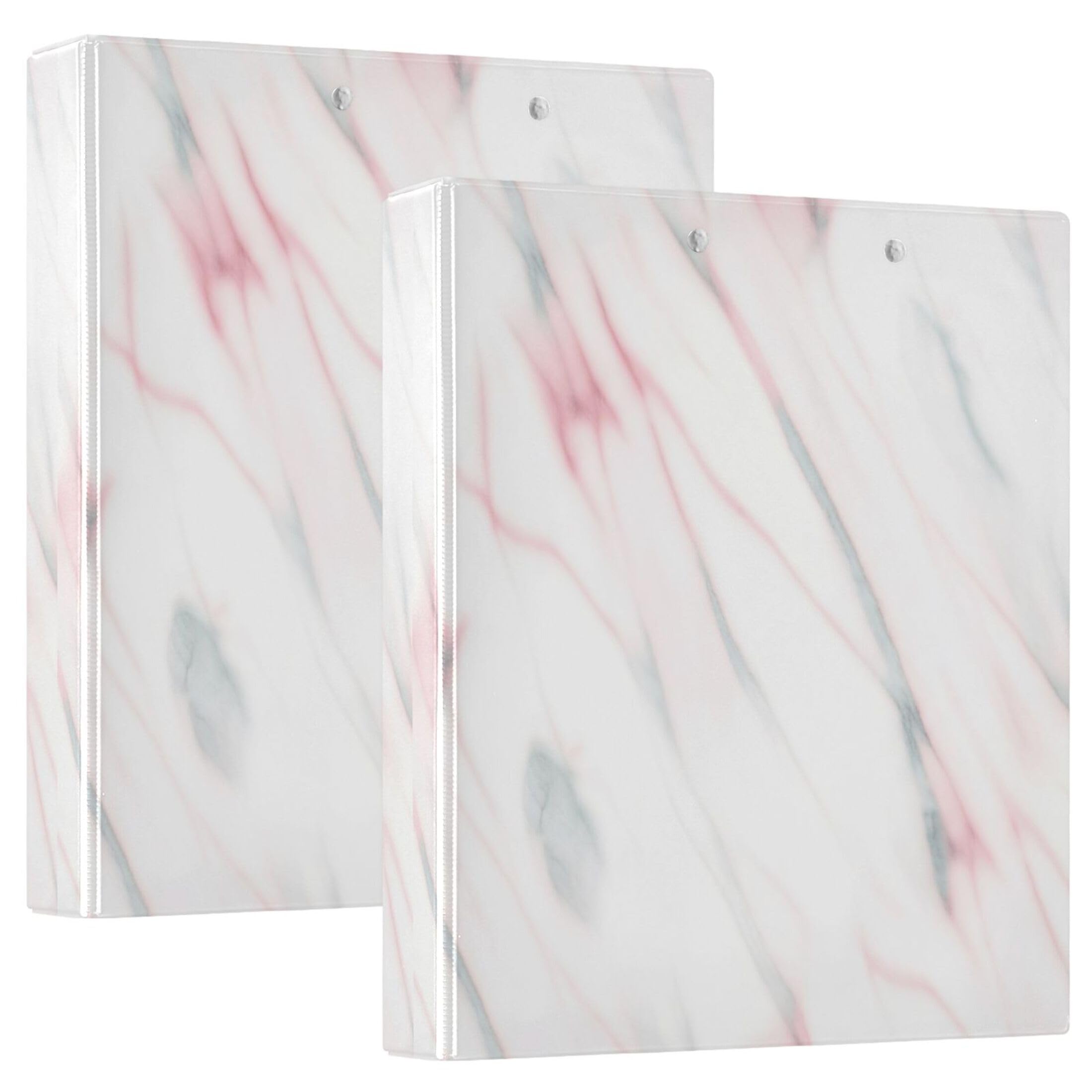 Raccoglitori personalizzati in marmo bianco rosa chiaro da 3,8 cm, 3 anelli, 200 fogli, raccoglitori ad anelli rotondi, 31,5 x 27 x 6 cm, confezione da 2