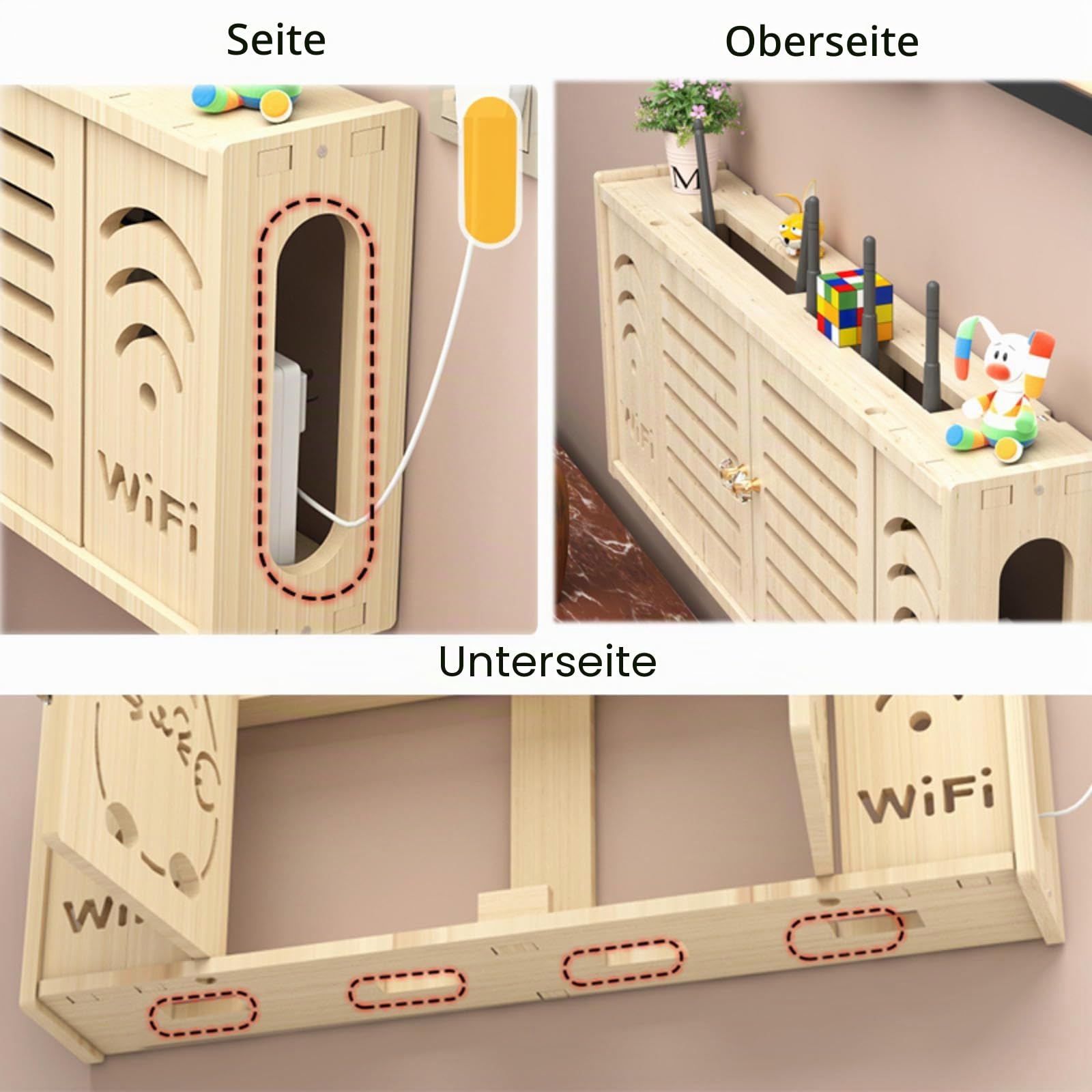 WLAN Box Verstecken,Router Schrank Weiss Router Box Holz Wand Storage Shelf Small Wood Wandmontierte Regale,C-48x24cm