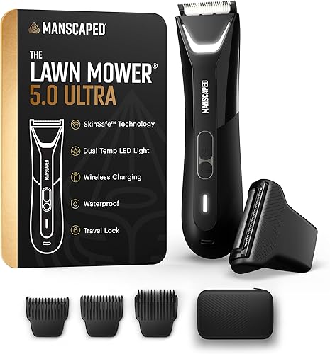 MANSCAPED The Lawn Mower 5.0 Ultra - Cortadora de pelo para ingle y cuerpo - Cortadora SkinSafe de doble cabeza y hojas de aluminio, peluquería