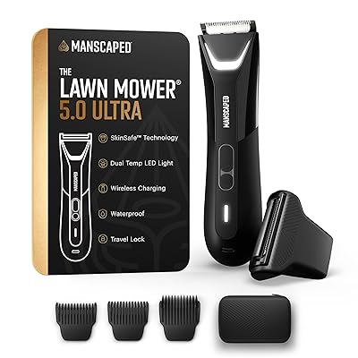 MANSCAPED® The Lawn Mower® 5.0 Ultra Groin & Body Hair Trimmer – Dual-Head SkinSafe® Trimmer & Foil Blades, Waterproof Wet/Dry Groomer, USB-C Rechargeable with Travel Case, Men’s Ball Shaver, Black
