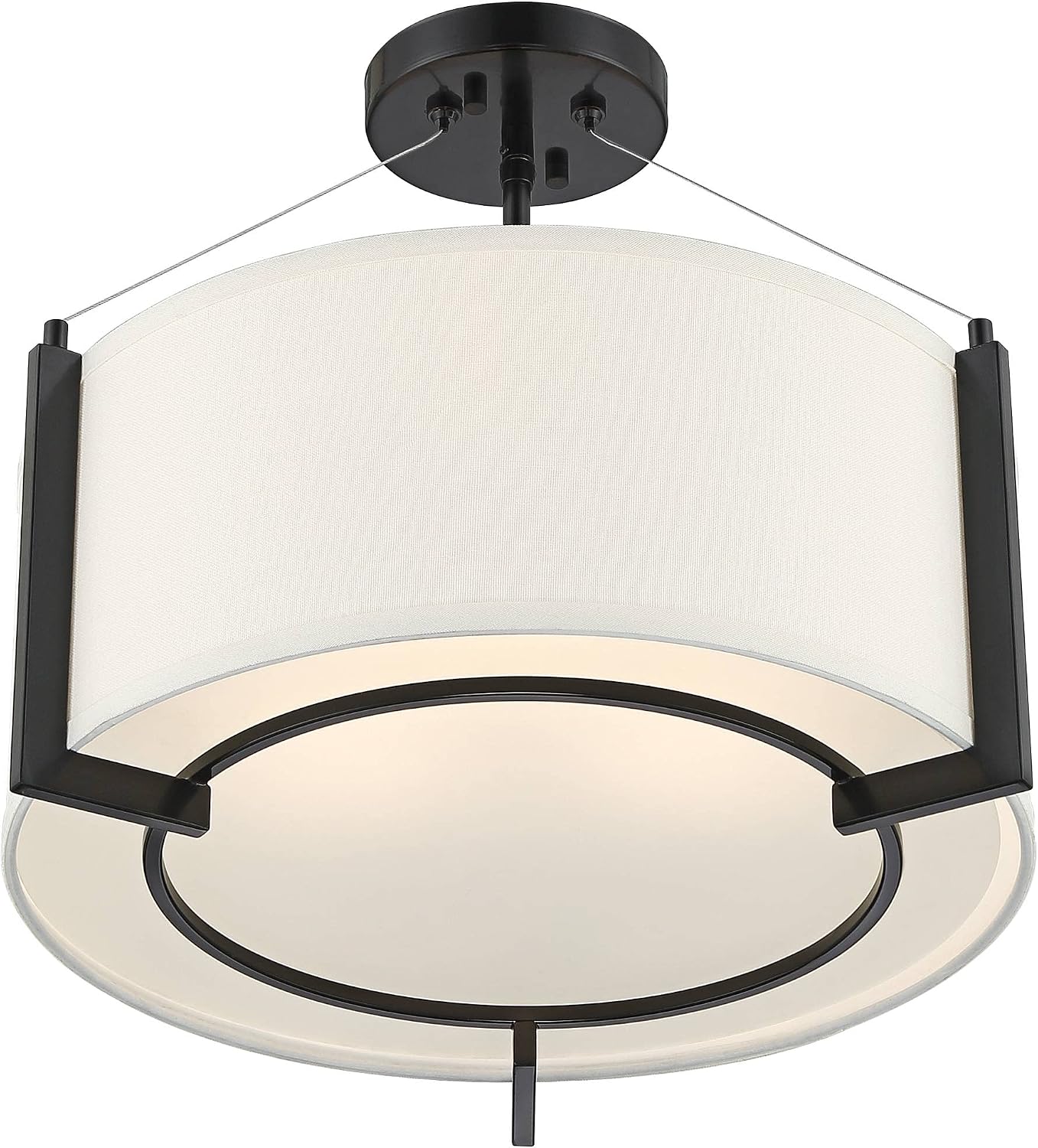 Possini Euro Design Mariner Modern Ceiling Light Semi Flush-Mount Fixture 17 1/4" Wide Black White Drum Shade for Bedroom Kitchen Living Room Hallway Bathroom House Home