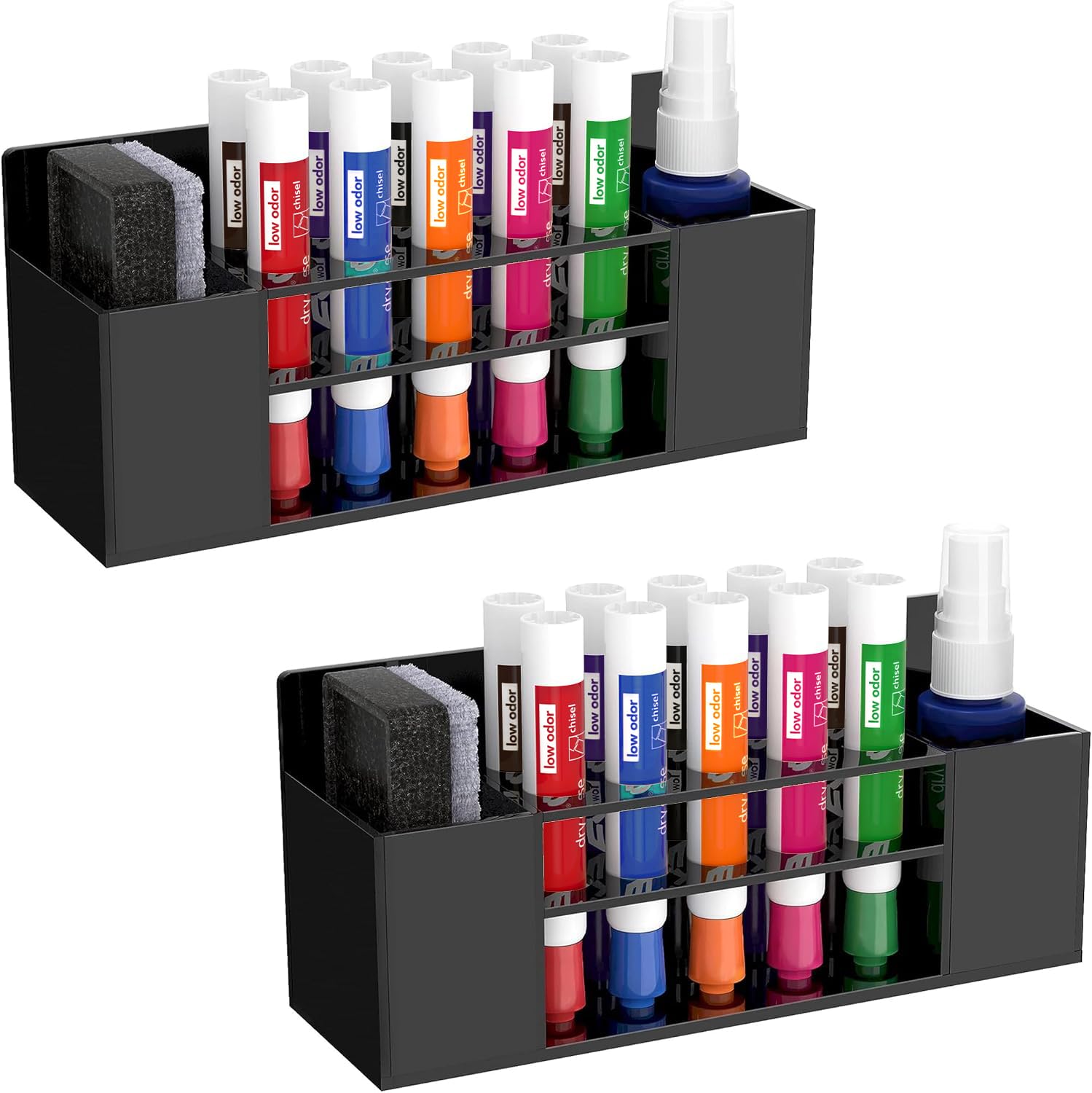 HBlife 2 Pcs Acrylic Magnetic Dry Erase Marker Holder for Whiteboard, Wall Mount 10 Slots Magnet Pen Pencil Holder for Fridge Refrigerator, Locker