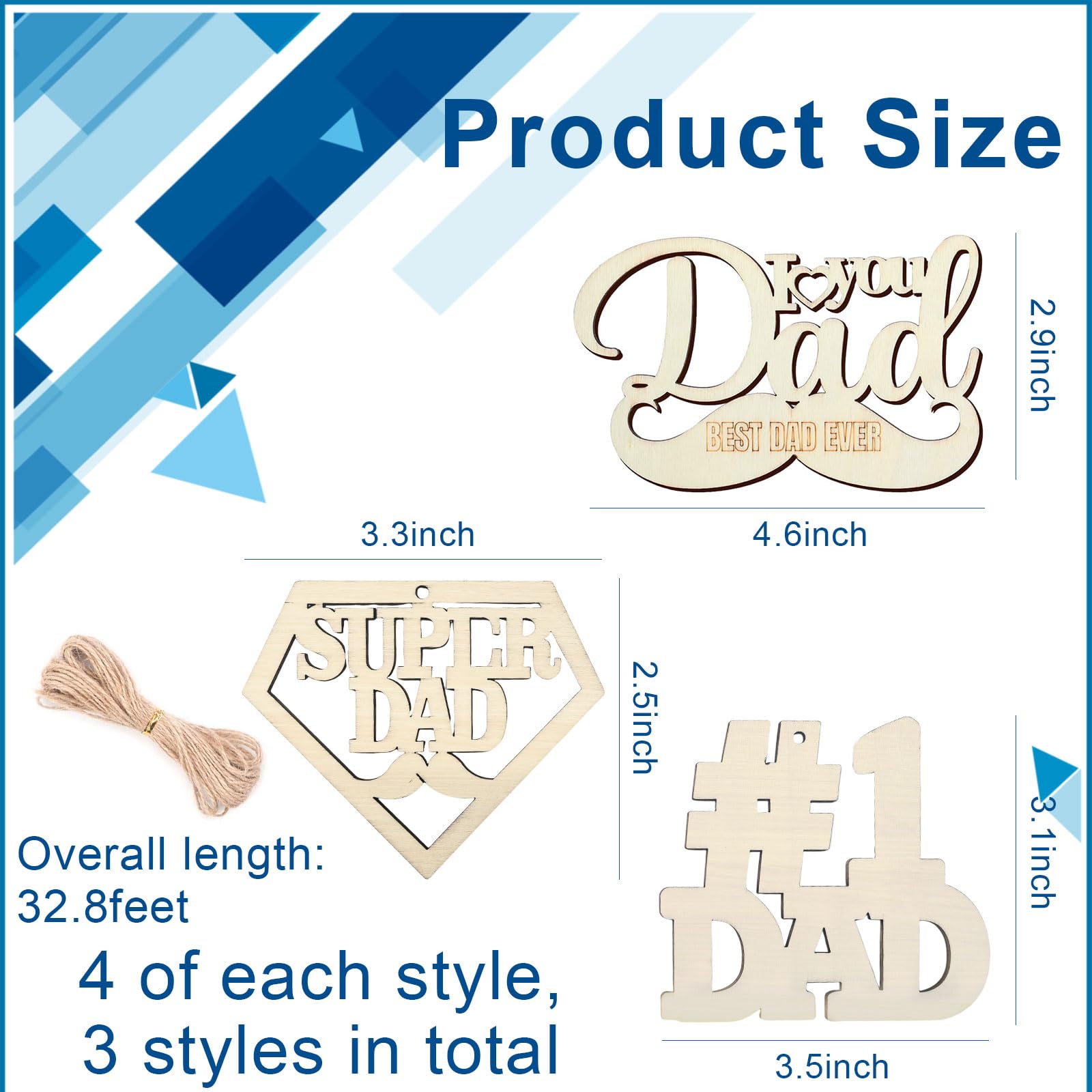 12 Pcs Happy Fathers Day Crafts for Kids- Father's Day Unfinished Wooden Crafts,Wooden Dad Ornaments Hanging Party Decorations,DIY Activities School Home Classroom for Father's Day Crafts Gift - Image 2