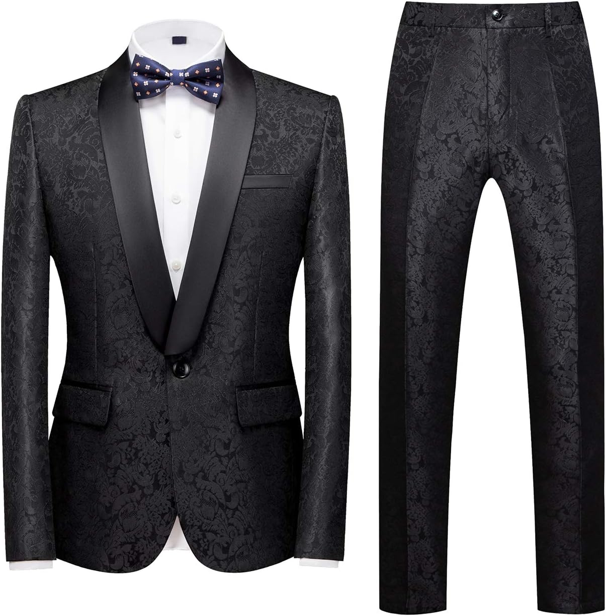 MOGU Mens 2 Piece Suit Slim Fit Shawl Lapel Tuxedo for Daily Business Wedding Party (Suit Jacket + Pants)