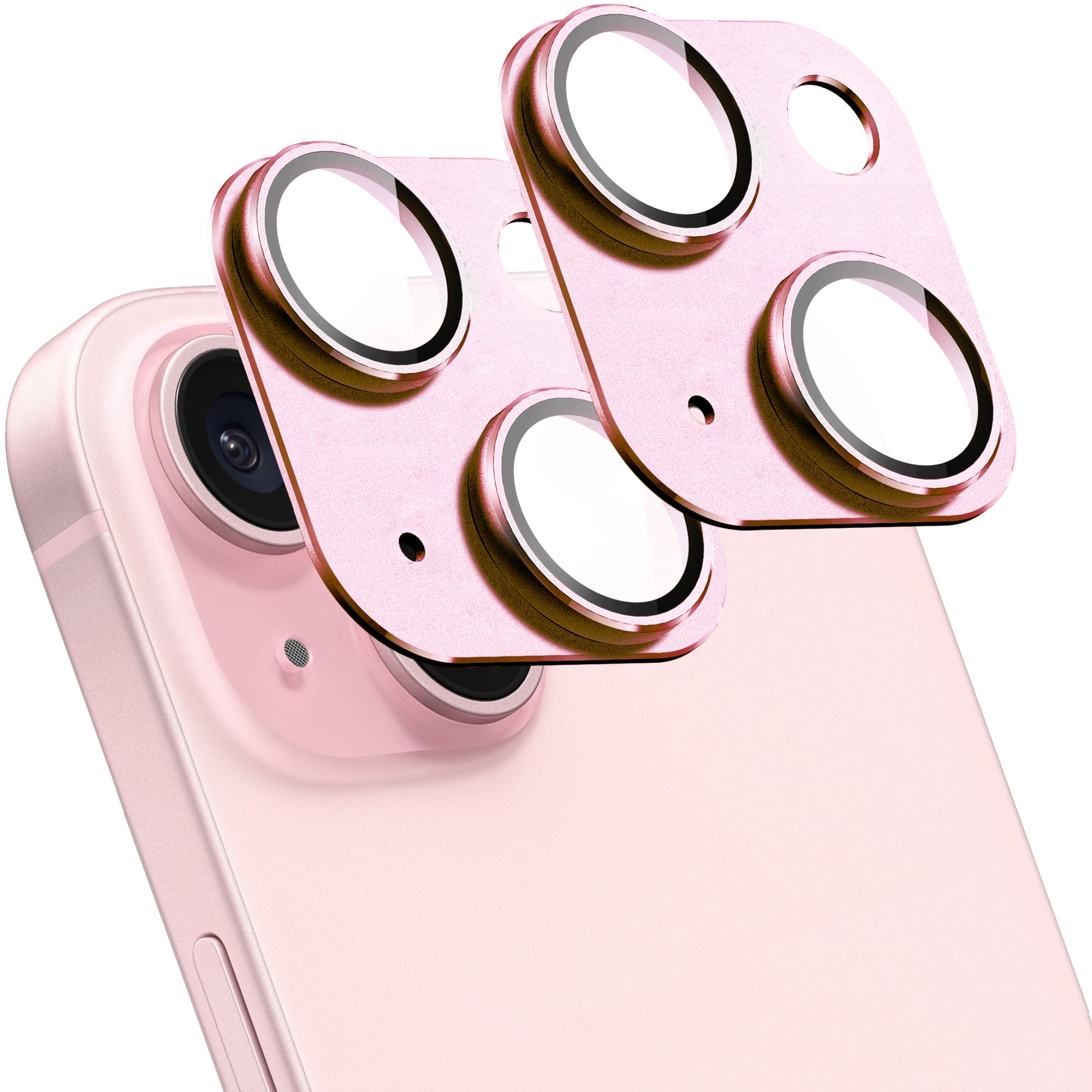 2 Pack Camera Lens Protector for iPhone 15/15 Plus,[Not Easy to Breakn ] AR Tempered Glass Strong Adsorption Metal Camera Cover Screen-Pink