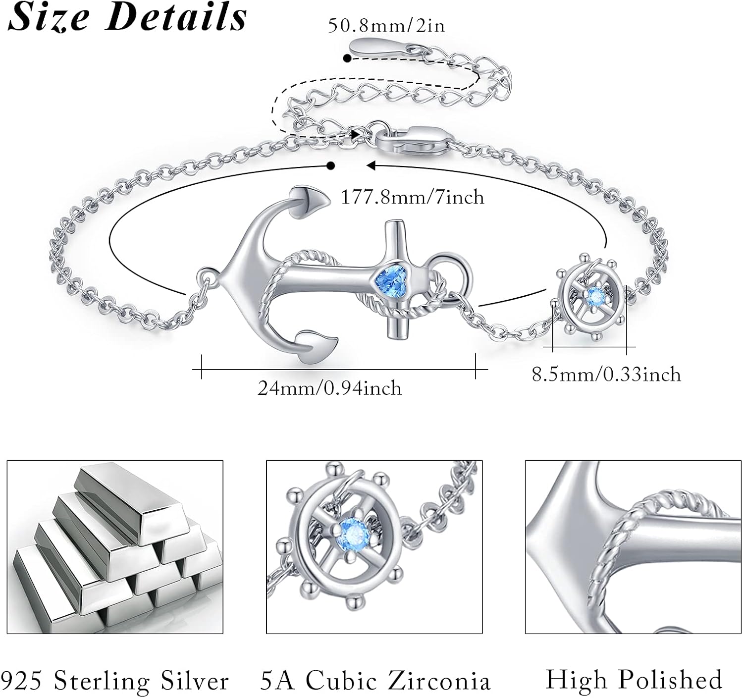 Anchor Bracelets/Ankle Bracelet Adjustable for Women Nautical Sailor Chains Sea Jewelry Birthday for Mother Best Friend