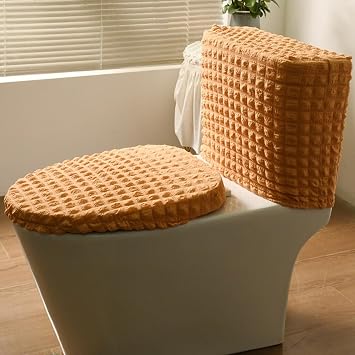 Toilet Seat Cover and Toilet Tank Cover, Soft Absorbent Replacement Toilet Cover Orange, Set of 2