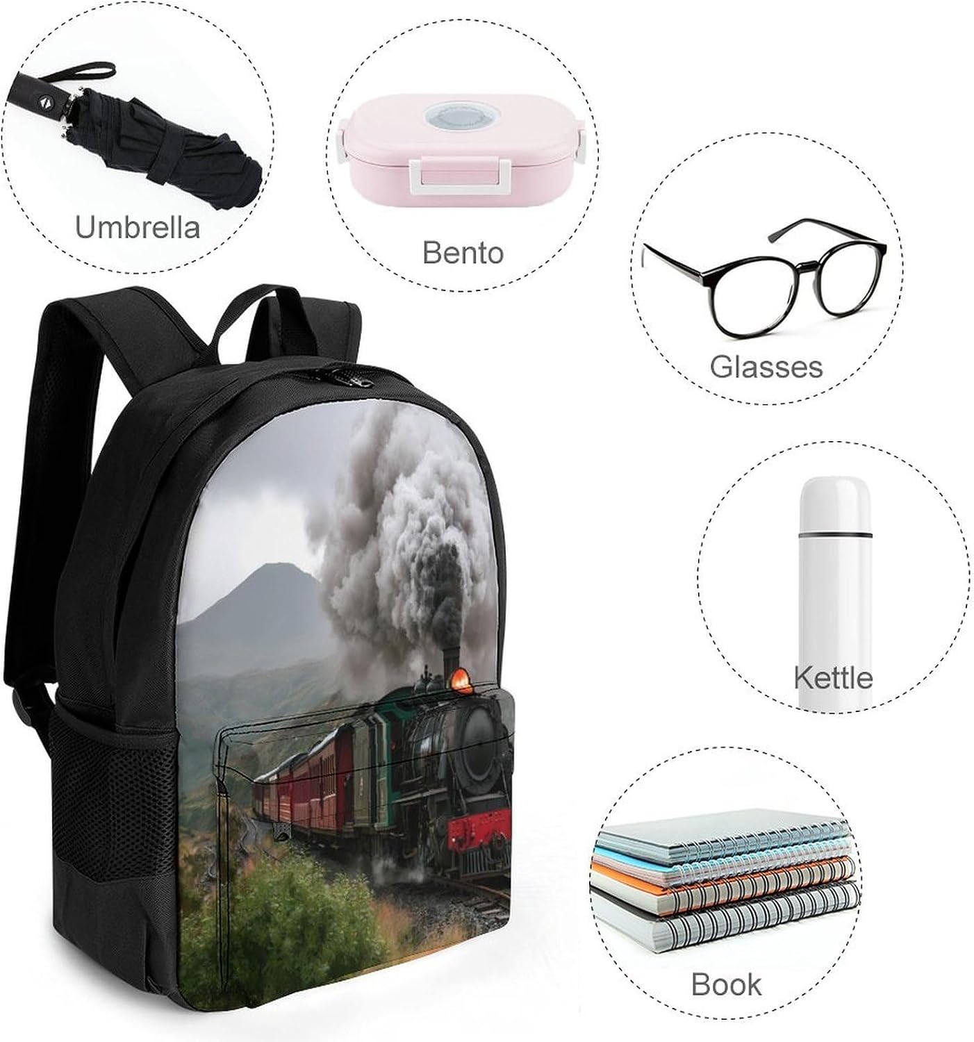Vintage Steam Train Backpack Lightweight Backpacks Work Bag