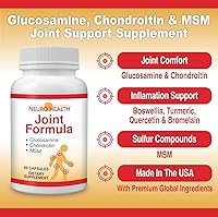 Vista 4 de Fórmula articular con glucosamina, condroitina y MSM, 60 cápsulas (1 botella) Cúrcuma/Suplemento de apoyo articular para huesos, espalda, rodillas