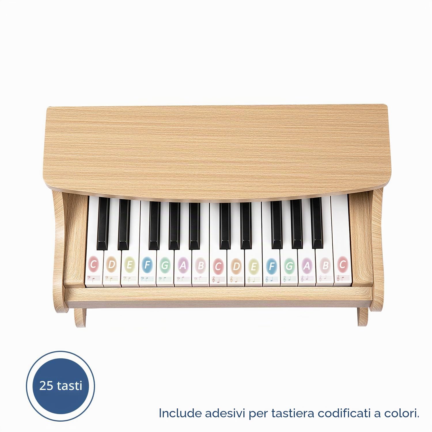 Tastiera per pianoforte per bambini, 25 tasti, pianoforte digitale per bambini, mini strumento di apprendimento musicale, pianoforte in legno per bambini e bambine (Quercia)