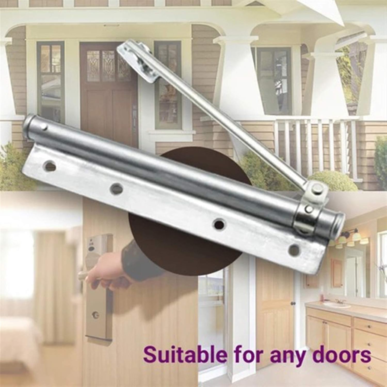 Hinge, Automatic Door Self-Closing Hinge, Door Closer Single Spring Adjustable Surface Mounted Home Office Rated Door Furniture(Rose gold), QPWY787870