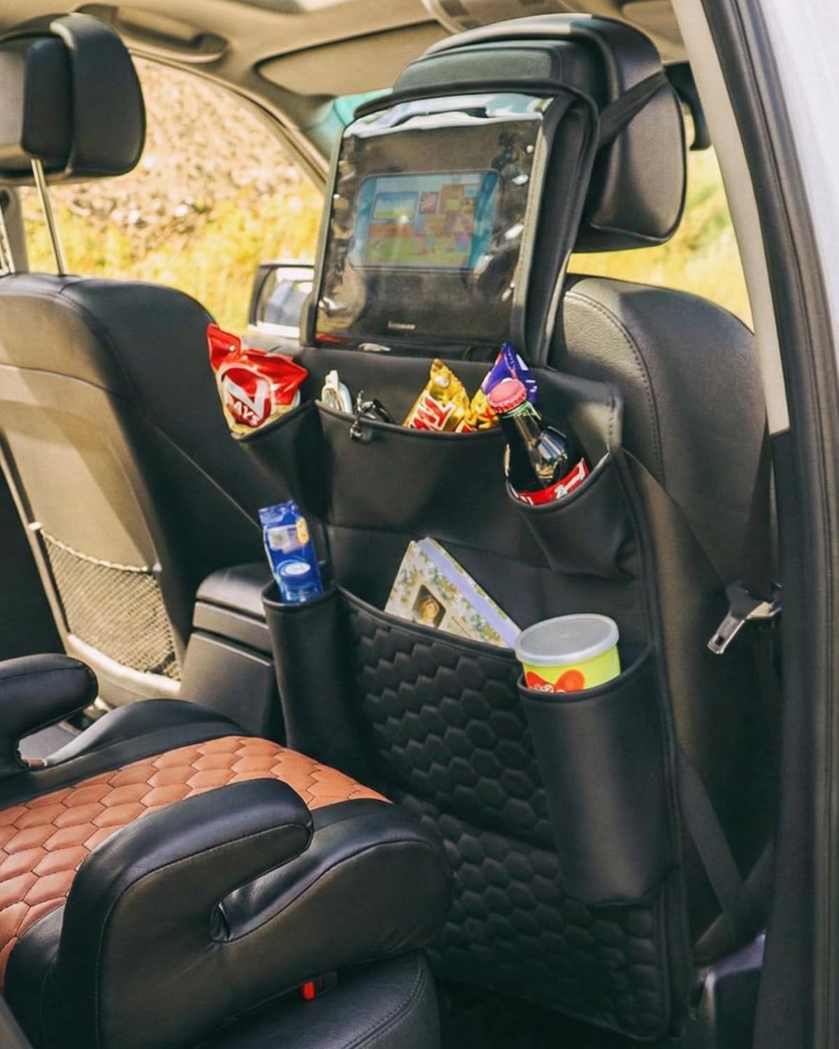 Owleys Black Car Seat Set: Backseat Organizers & Waterproof Protector for Child Seats Toy Storage in Black, Brown, Tan Guard Against Dirt, Scratches, Stains on Leather