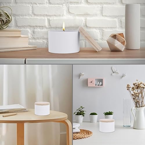 Miniatura 6 de NEXBEXES 24 latas de velas blancas de 4 onzas con tapas de impresión de grano de madera de metal. Tarros de velas, latas de velas a granel para