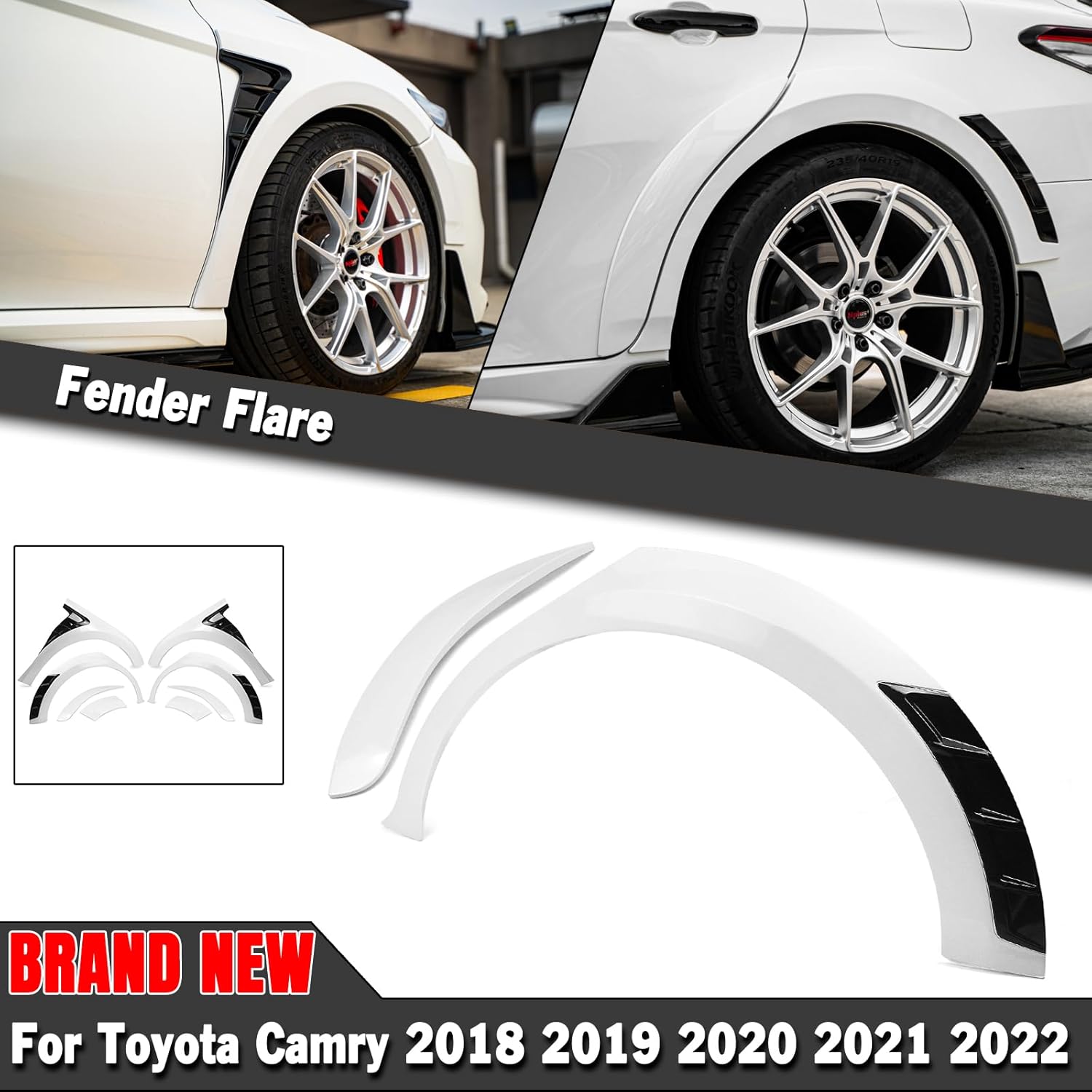 Car Wheel Fender Flare For Toyota Camry LE SE XSE XLE 2018-2024 YOFER Style White Wheel Fender Eyebrow Trim