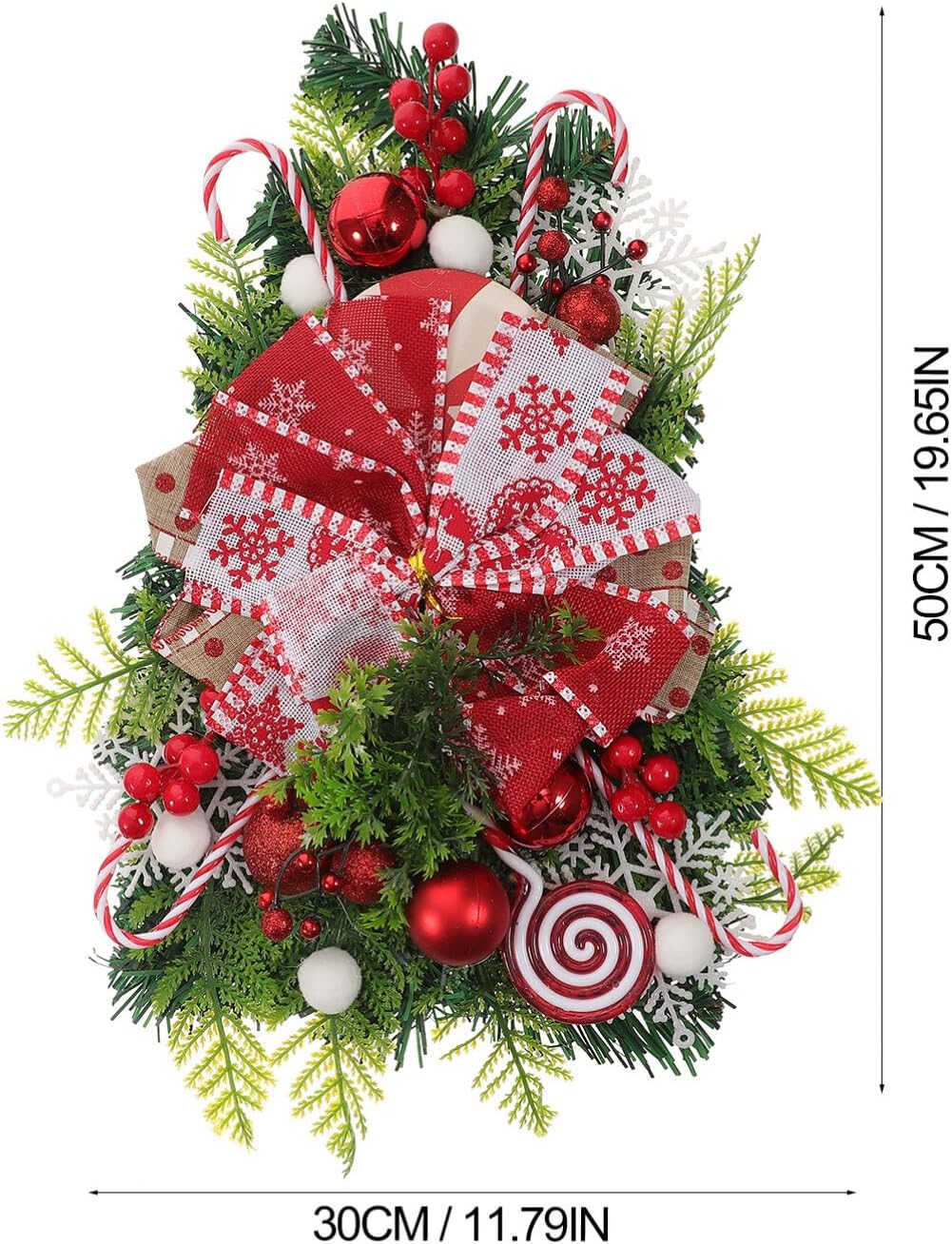 Artibetter Christmas Door Hanging Candy Cane Christmas Wreath Xmas Teardrop Swags Stair Railing Garland Prelit Stairway Swag Stocking Stuffer Candy Plastic Upside Down Tree Window