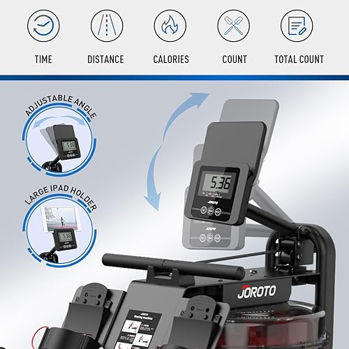 Miniatura 7 de JOROTO MR23 - Máquina de remo de agua para uso doméstico, capacidad de peso máxima de 300 libras con función Bluetooth, soporte para iPad,