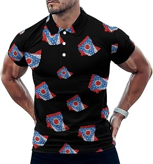 Ohio Brick Map Polo Shirt for Men Collared Short Sleeve T Shirt Golf Shirt Slim Fit Tee Top