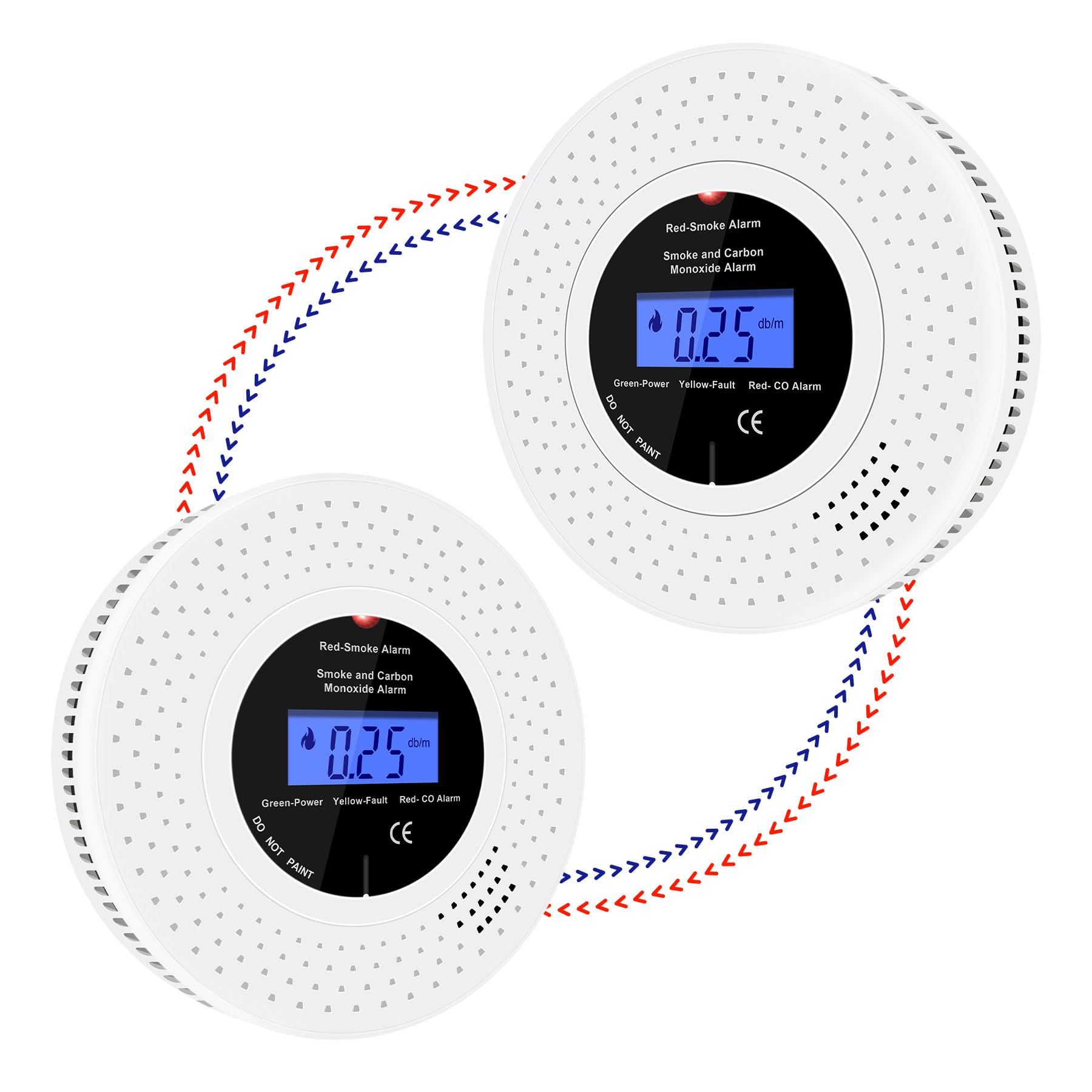 iMeistek Wireless Interlinked Combination Smoke and Carbon Monoxide Alarm,Smoke Alarms and Carbon Monoxide detectors with Real Time Display LCD,10 Years Life, Battery Powered,2PCS
