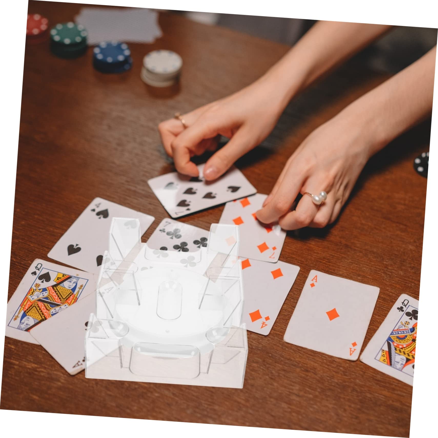 Gogogmee Rotary Poker Cards Holder Large Capacity Card Holder Tray Home Office Deck Storage