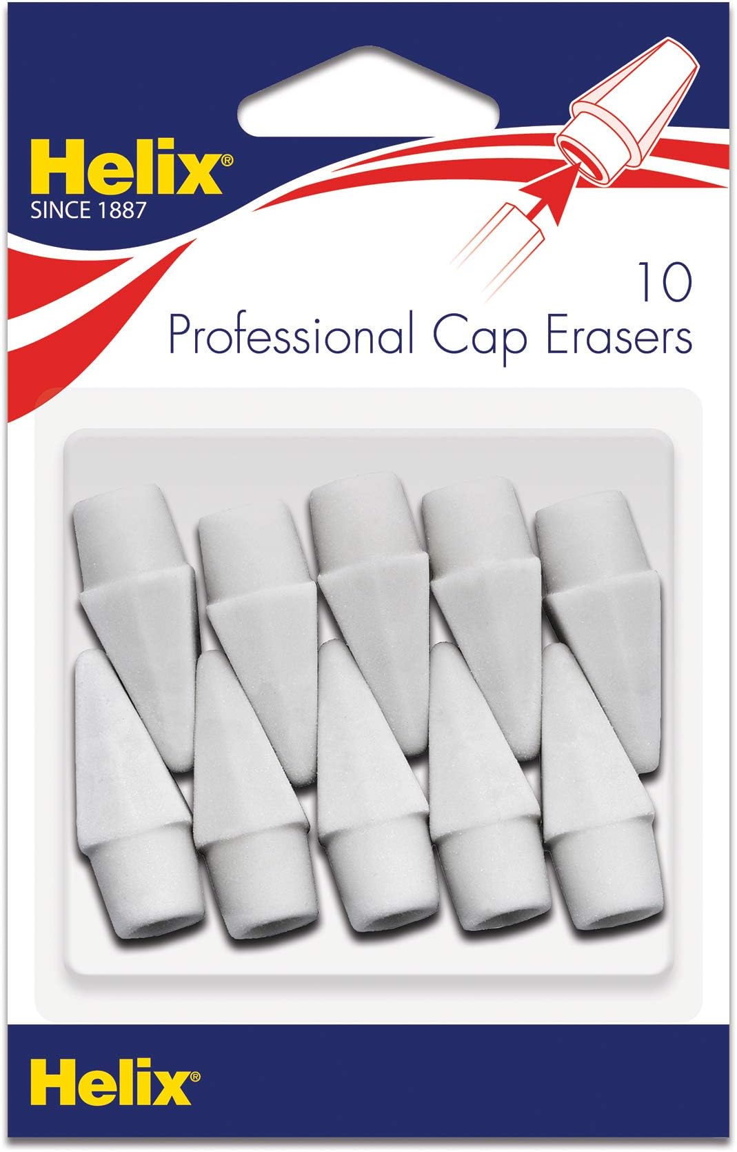 Helix - Professional Pencil Cap Erasers 10ct - Efficient Correction - Durable & Clean - Ideal for Students and Professionals - Latex free