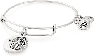 Path of Symbols Expandable Bangle for Women, Moon and Star Charm, Rafaelian Silver Finish, 2 to 3.5 in