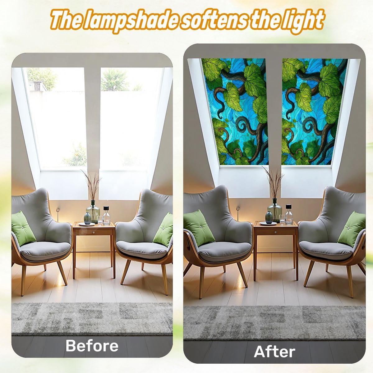 Fluorescent Light Covers for Ceiling Lights Dynamic Nature Inspired Stained Glass Window Easy to Install Magnetic Light Filter for Classroom Office Hospitals School Home Decor