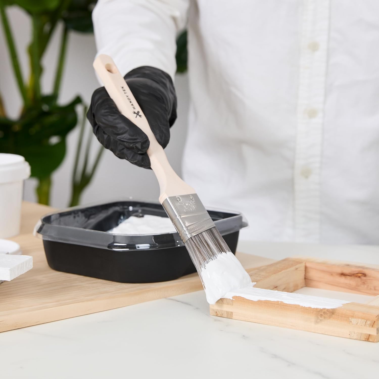 Restaurantware 1.5 Inch Angled Brush 120 Count Wood Handle, Synthetic Bristles, Stainless Steel Ferrule, Precision Cutting-in Brush, Gray - Ideal for Interior Wall Painting and Furniture Refinishing