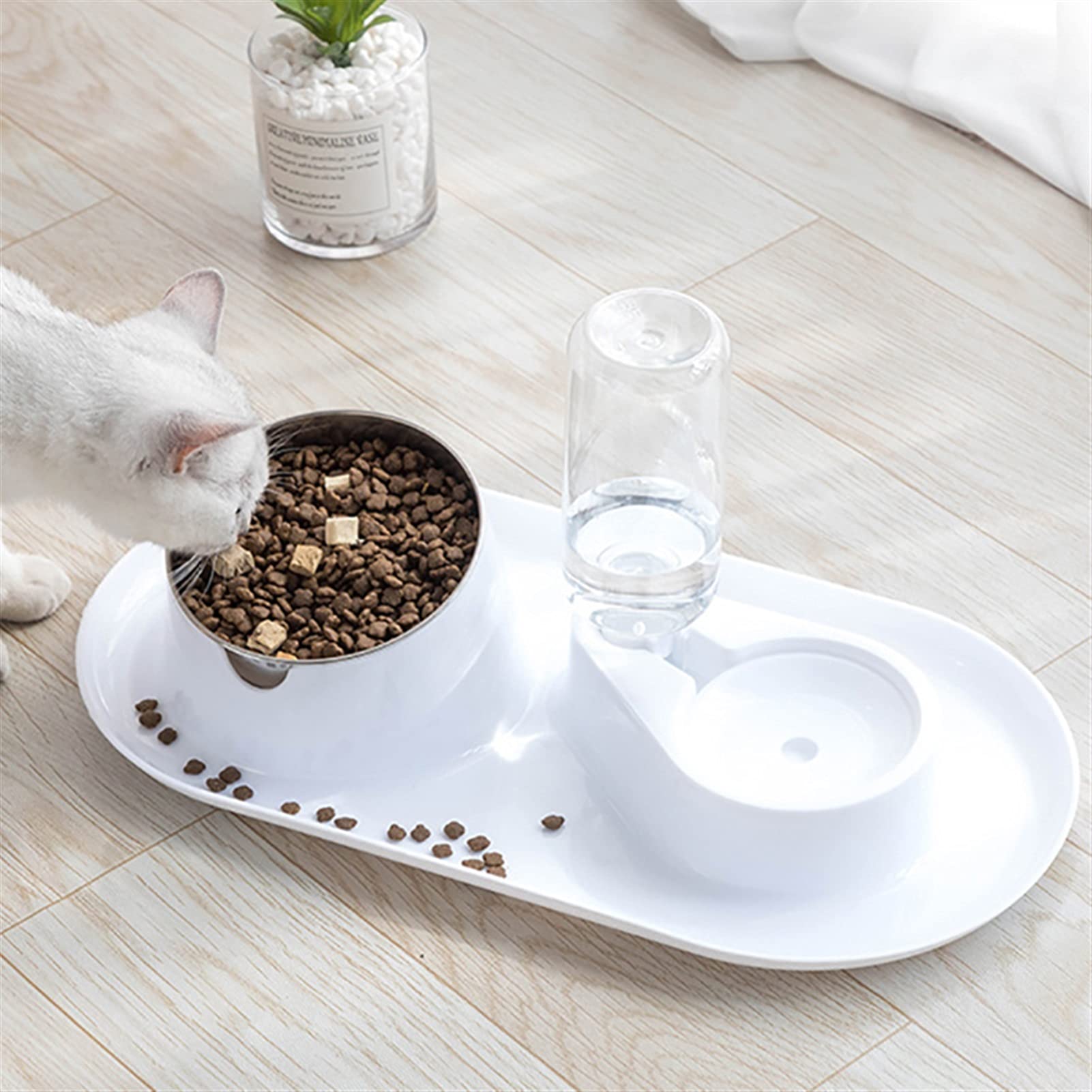 Gatti Ciotole Ciotole automatiche for gatti Doppi ciotole con supporto alzato for animali domestici e ciotole for acqua for cani alimentatori ciotola for cani in acciaio inox Mangiatoia per Gatti