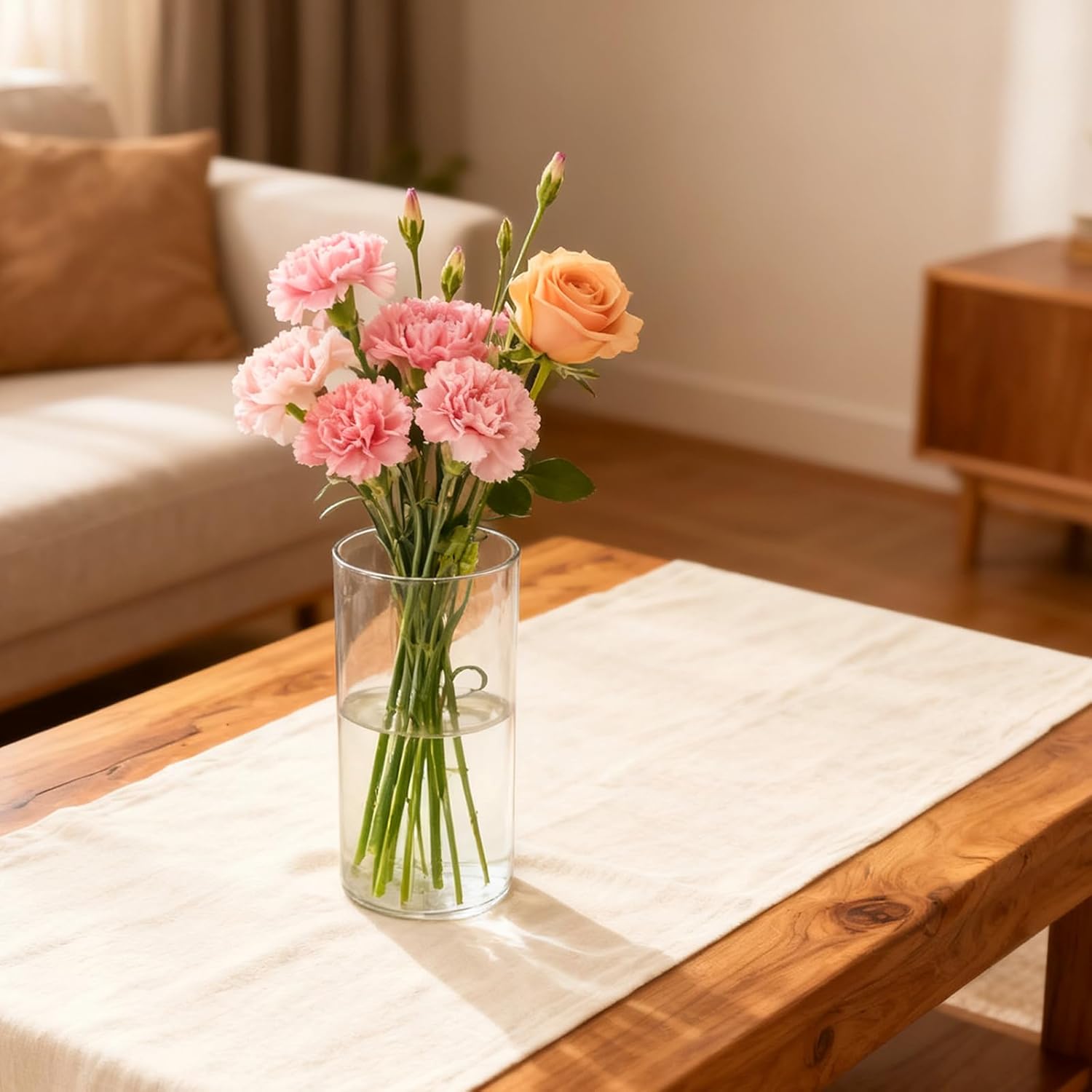 12 PCS Plastic Cylinder Vase 8 Inch Cylinder Vase Bulk Clear Flower Container Hurricane Candle Holder Round Wide Container Centerpiece for Home Office Wedding Decor (8 Inch)