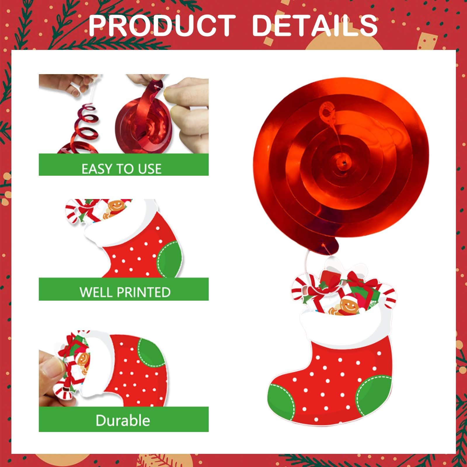 50PCS Christmas Hanging Swirl Decorations, Xmas Ceiling Swirls With Tree, Snowman, Elk, Santa Claus, Gift Socks, Bells - Image 4