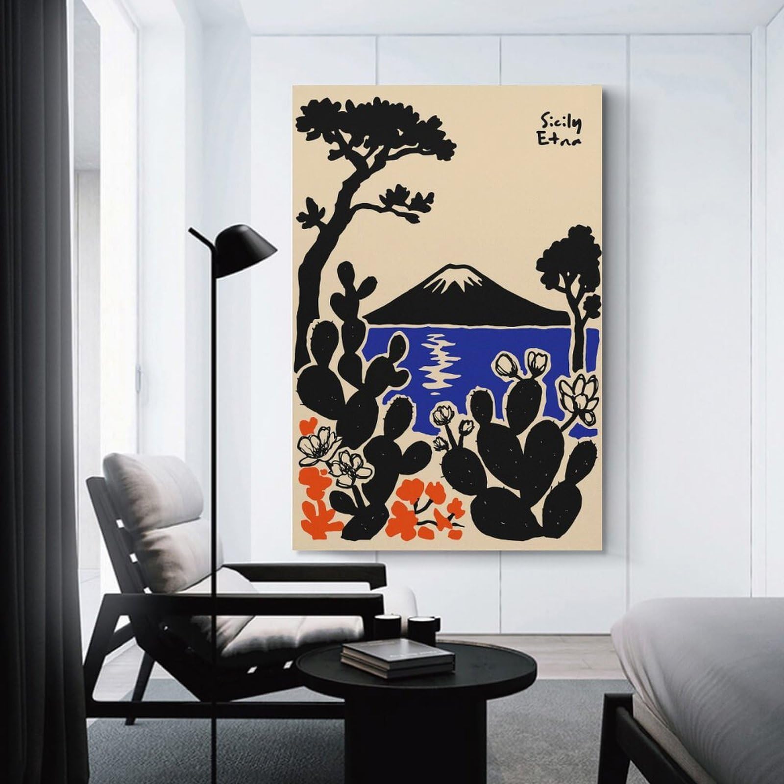 Junmoney Room Decor Wall Art Sicily Etna Landscape with Cacti, 24x36inch(60x90cm), for Gallery Wall Layouts in Home Or Office, Home Wall Art for Statement Displays