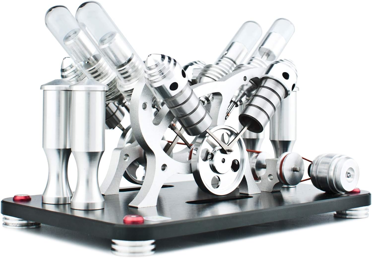 DjuiinoStar Hot Air Stirling Engine (4-Cylinder), Electricity Generator (Light up LED), Ready to Run (Glass Heat Tube)