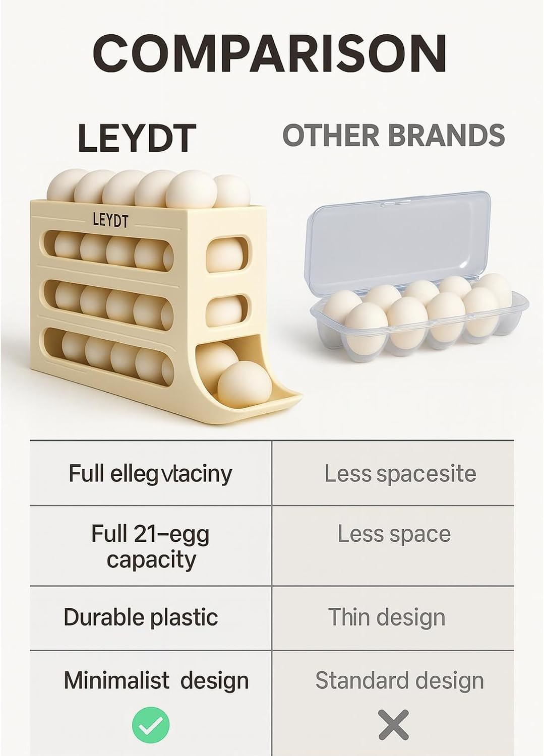 Egg Containers.Refrigerator Organizer.Egg Holder for Refrigerator.Egg Holder.Plastic Refrigerator Organizer Resistant,Portable,Stackable and Compact Ideal for Kitchen. (off-white) image 5