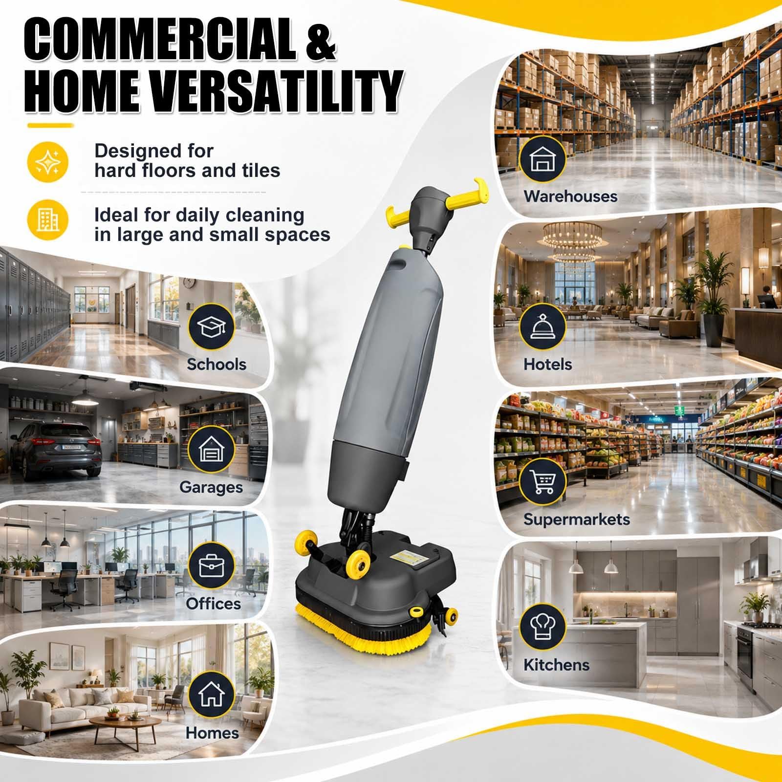 Fregadora Eléctrica Comercial Para Suelos, Pulidora De Azulejos, Extractora De Alfombras, Cepillo De Fregado Eléctrico, Rotación De 360°, Inalámbrica Y Práctica,Almacenes, Hoteles, Cocinas Y Hogares