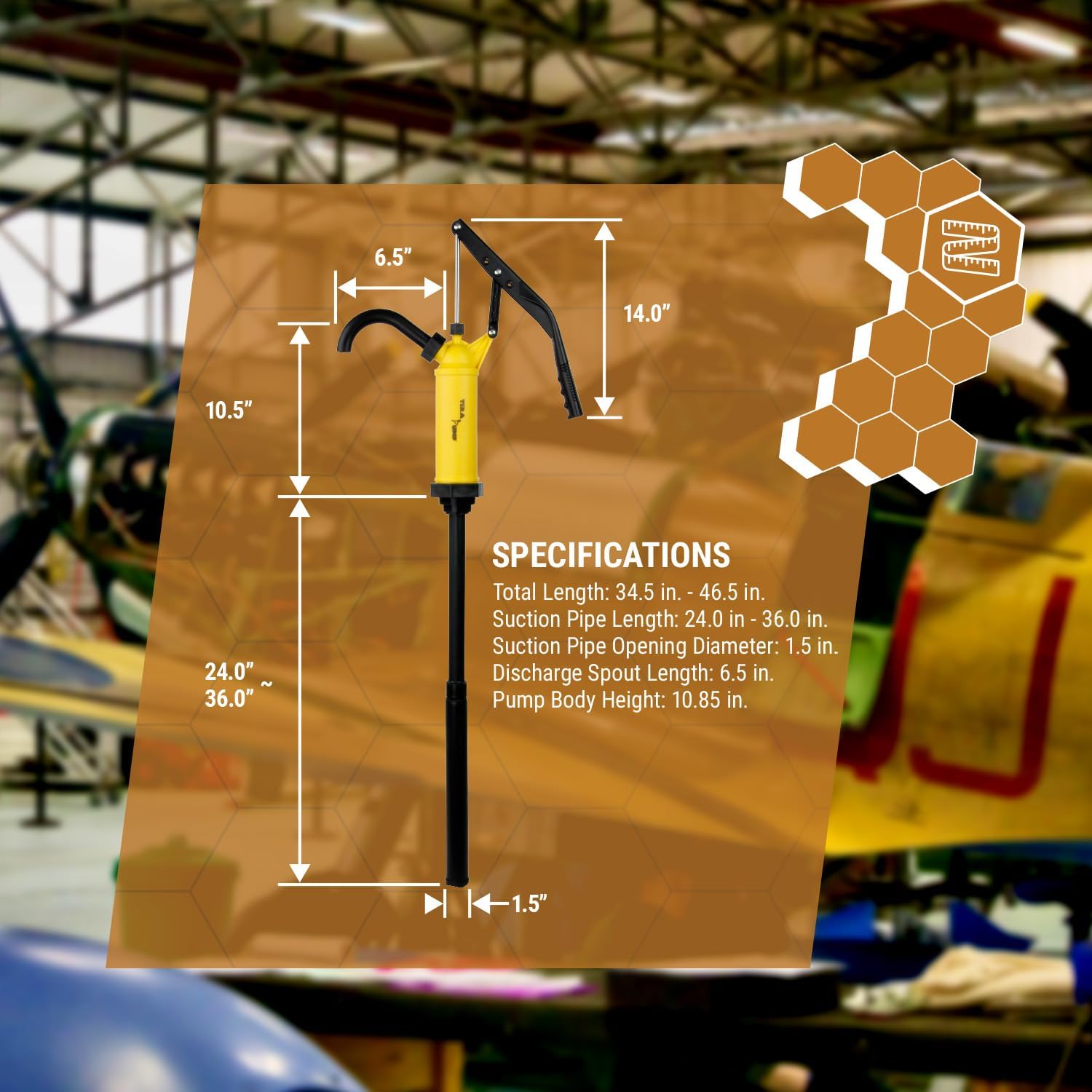 TERA PUMP Antifreeze Pump/Hand Operated Fuel Pump (15 to 55 Gallon Drums) / 1 Gallon per 8 Strokes/Polycarbonate Adjustable Lever-Action for Kerosene, Diesel, & Lubricants