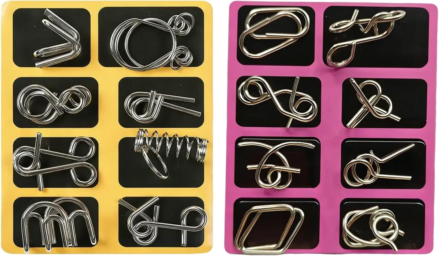 16-Piece Metal Puzzle Set - IQ Puzzle Games for Adults and Children from 10 - with Solution Cards