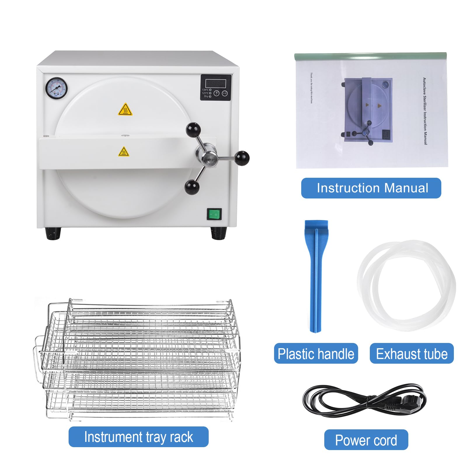 Autoclave - Esterilizador de vapor de alta presión de 18 L con pantalla LED digital, función de secado, cerradura de puerta de doble control, equipo de laboratorio de acero inoxidable