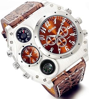 Lancardo Cool Watch for Men: Big Face Leather Strap Dual Time Zone Steampunk Wrist Watch Father's Day