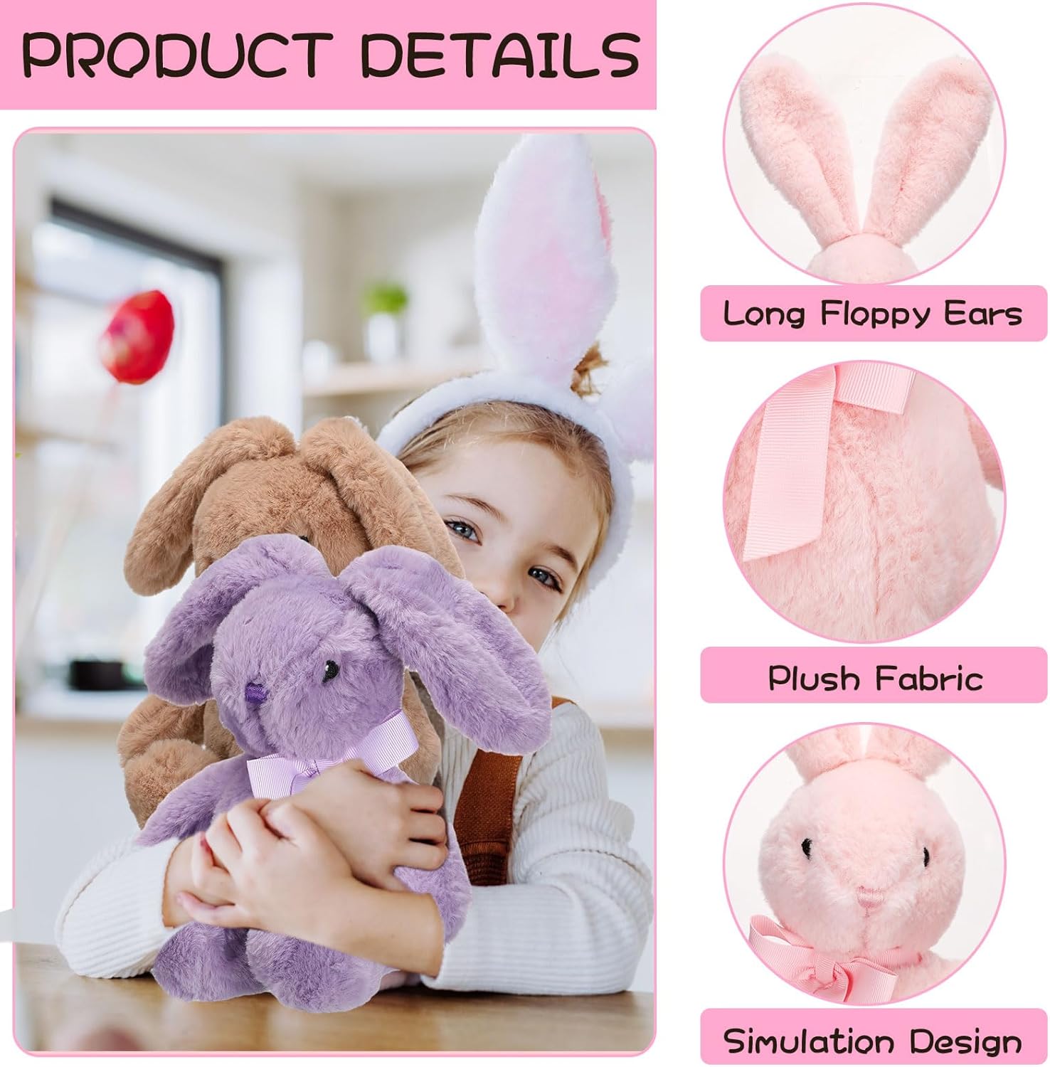 Arrowbash 10 Pcs 13.5 Inch Plush Easter Bunny Stuffed Animal Cute Stuffed Bunny Soft Stuffed Rabbit Plush Toy Kawaii Bunny Stuff for Kids Fluffy Hugging Sleeping Gifts(Pink,Beige,Grey,Purple,Brown)