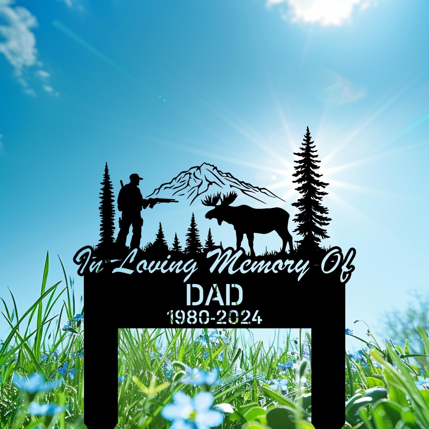 Custom Moose Hunter Metal Grave Marker – Personalized Hunter Memorial Yard Stake, Durable Outdoor Tribute Sign (Moose Hunter)