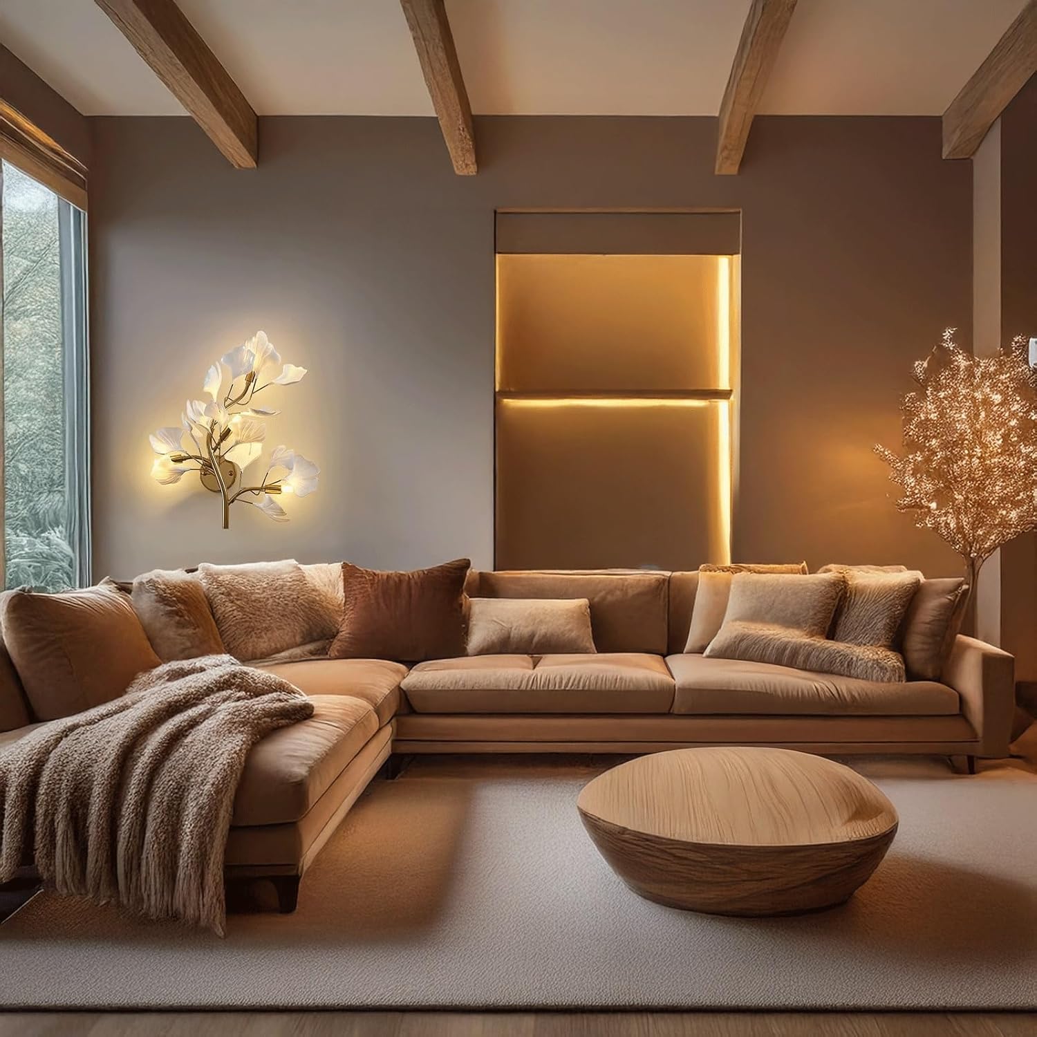 Wall Sconce Modern Decorative Ginkgo Leaf Iron Acrylic Branch Wall Light Hardwired Indoor Wall Lamp Ambient Soft Glow Elegant Unique for Living Room Bedroom Hallway Entryway Wall Mounted Light